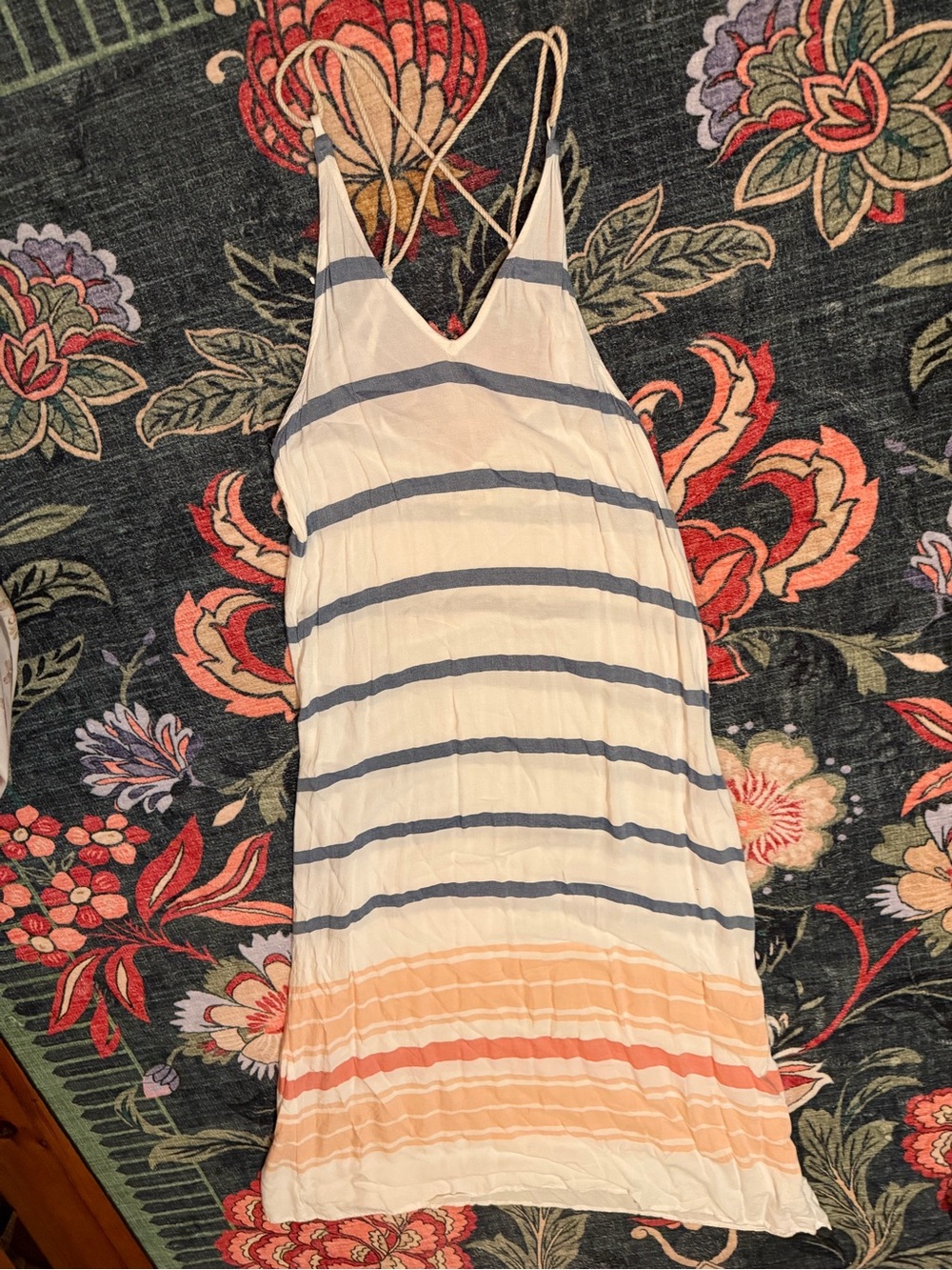 🌊 Rip Curl Striped Maxi Dress Blue Peach Small - Picture 3 of 6